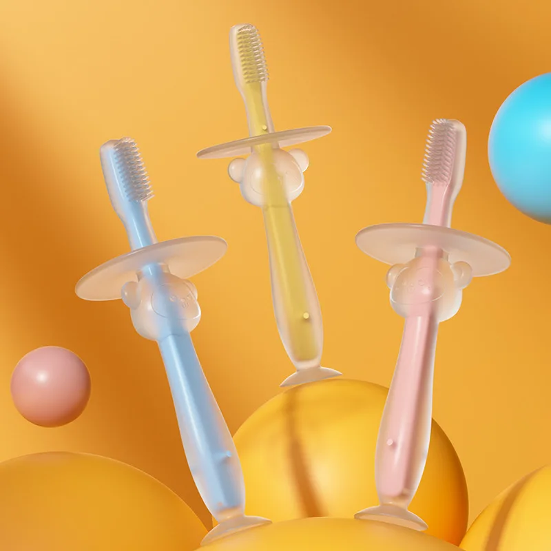 Baby Toothbrush Children Child Toothbrush Teethers Baby Brush Silicone Kids Teeth Standing with suction cup Oral Care Cleaning