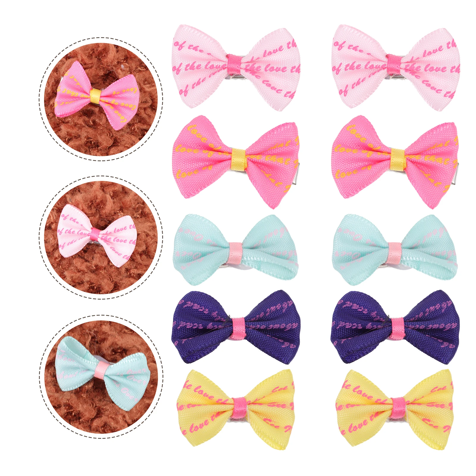 

10pcs Pet Hair Clips Durable Bowknot Design Suitable Any Occasions Great Gift Dogs Puppies Polyester Material Various Colors