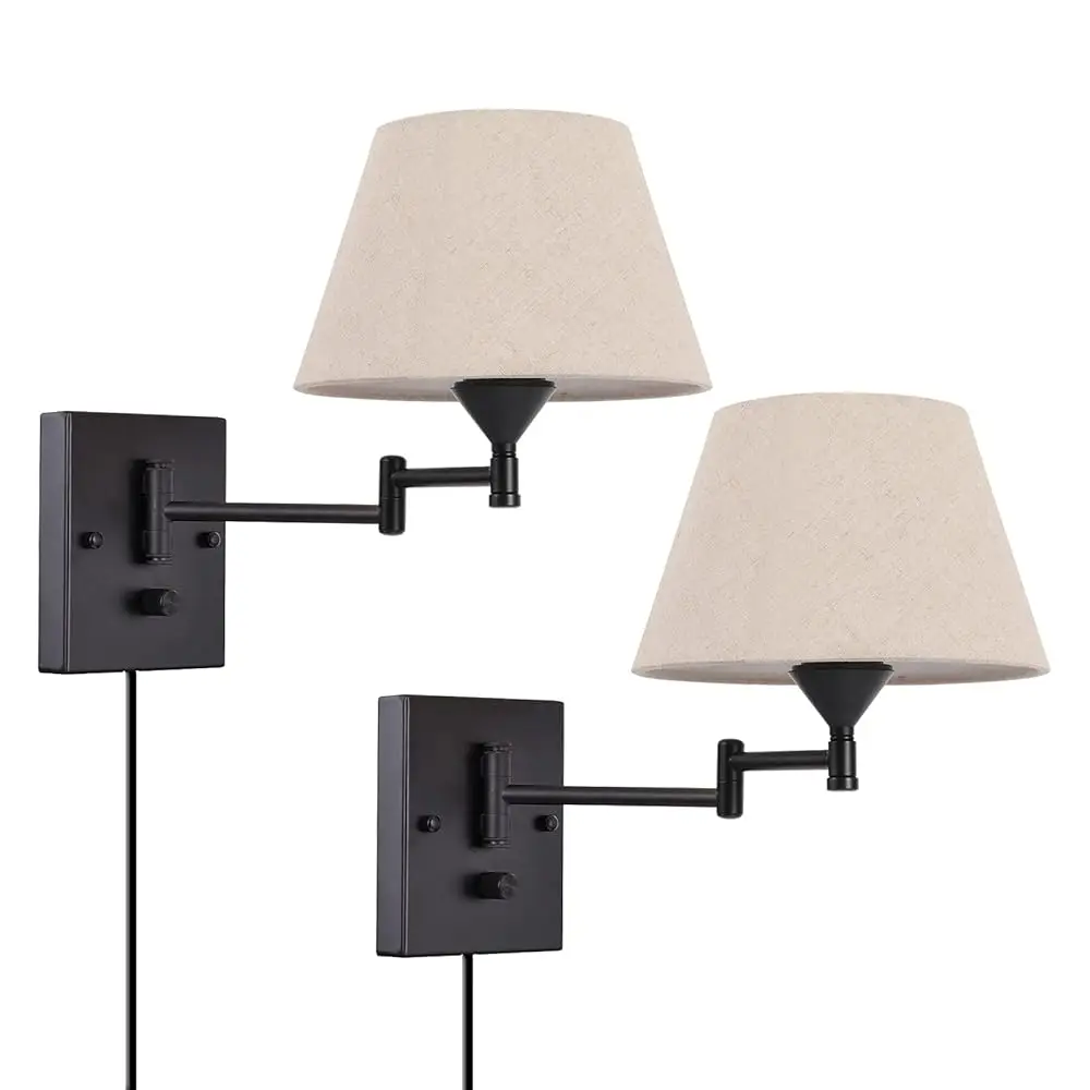 

Plug In Wall Sconce Set Of 2 Swing Arm Wall Lamp With Plug In Cord And Fabric Shade Wall Light Fixtures For Hallway Bedroom