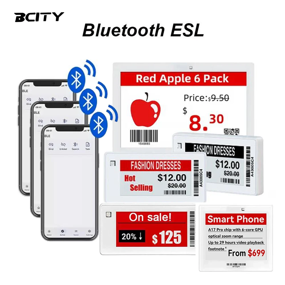 Bluetooth ESL System Smart Retail E-Paper Shelf Label, for Store & Hospital, One-Click Price Update Saves Time & Cost