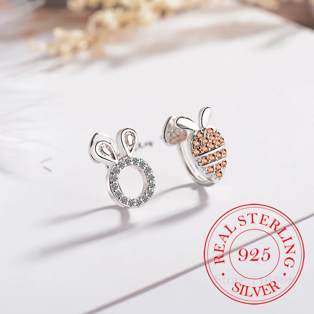 

925 Sterling Silver Asymmetric Zircon Carrot Rabbit Ear Clip Earrings for Women Cute Ear Bone None Piercing Jewelry