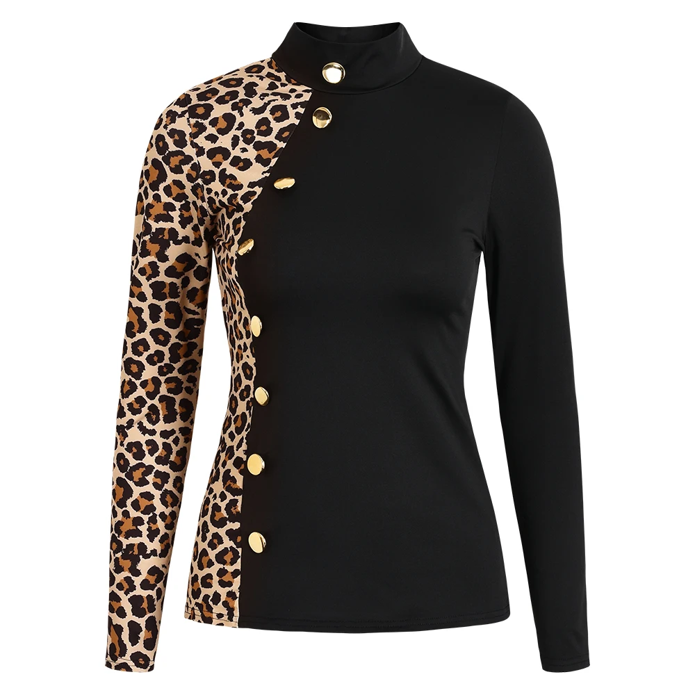 2023 Women\'s Clothing Leopard Top Autumn Long Sleeve T -shirt Tee Fashion Korean Shirt Elegant Pullover for Female Y2K Clothes