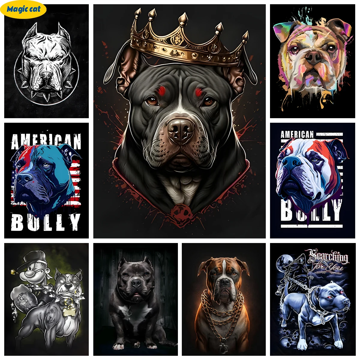 

Bully Dog DIY AB Diamond Art Painting American Animal Portrait Hand Diamond Embroidery Cross Stitch 5D Wall Sticker Home Decor