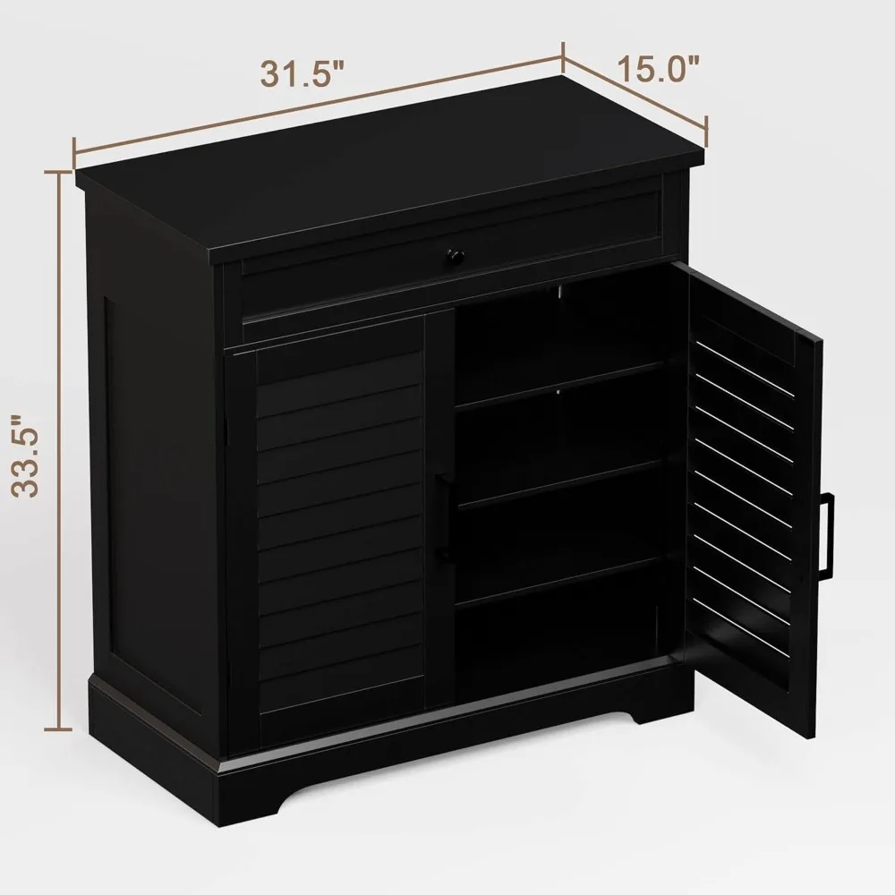 4-Tier Wooden Shoe Storage Cabinet with Doors and Drawer for Entryway Organization