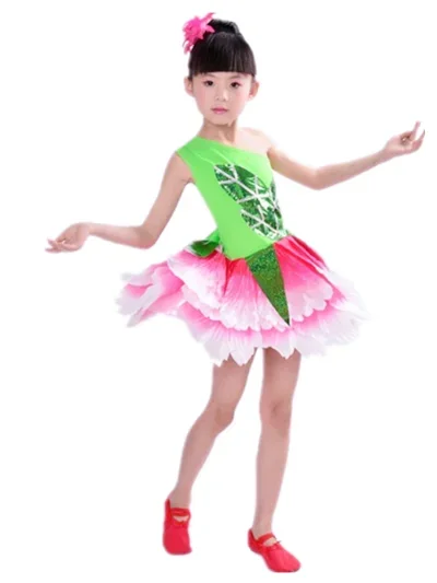 new Children's Day Chinese perform Costumes Kids Showcase Jasmine Dance Dresses Petal Clothing Stage Performance Clothing