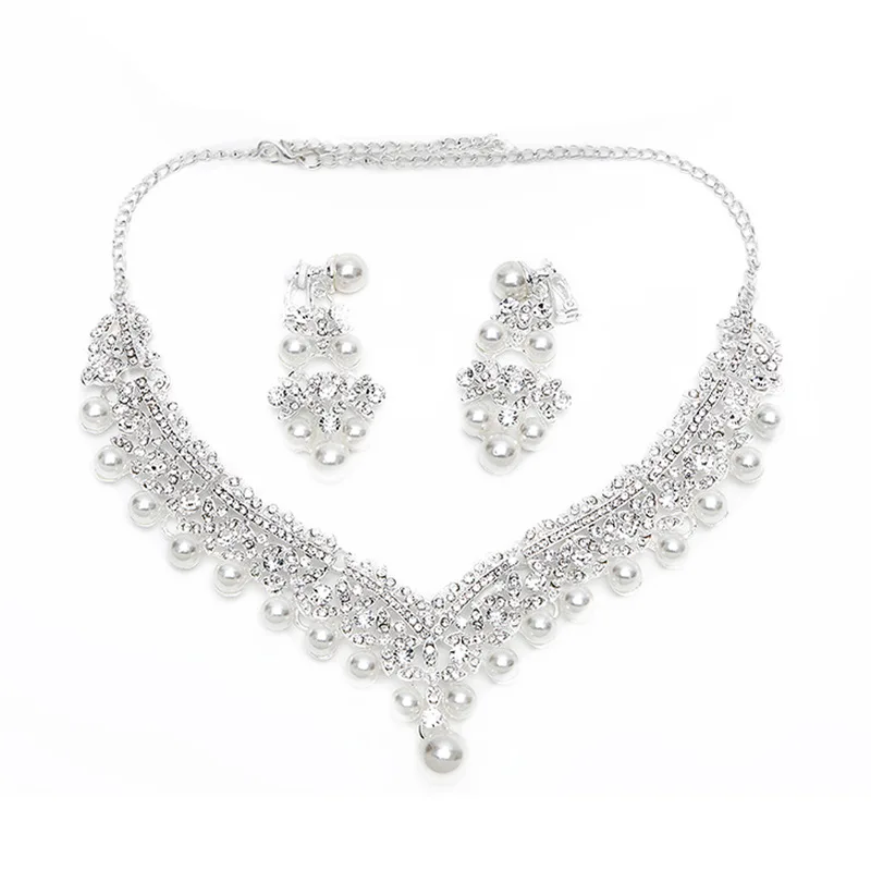 Hot Selling New Arrival  Women Fashion Jewelry Set Wedding Bridal Crystal Necklace Earrings Set