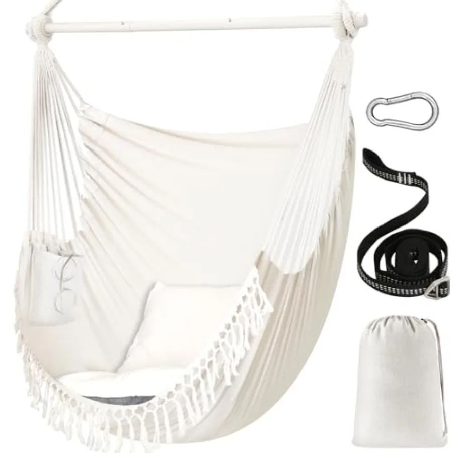 

Hammock Chair 4.9ft x 3.9ft Max 500 Lbs Widen Hanging Swing 2 Cushions Included Metal Spreader Bar with Anti-Slip Grooves Porta