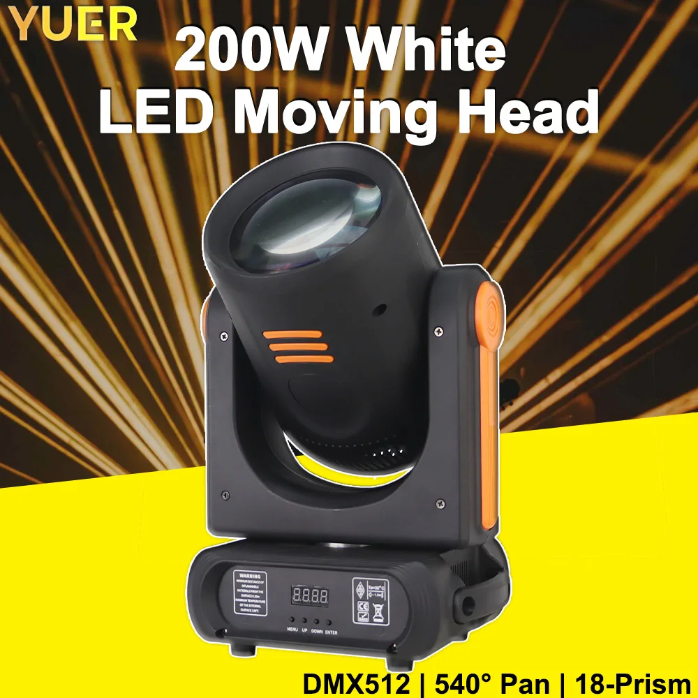 200W White LED Moving Head Light DMX 11 Colors 14 Patterns 18 Prism 540° Rotation 270° Tilt Electronic Strobe for Stage DJ Event