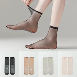 3Pairs/lot Elastic Long Socks Women Silicone Non-slip Ultra-thin Transparent Crystal Silk Socks Anti-hook Invisible Short Socks
