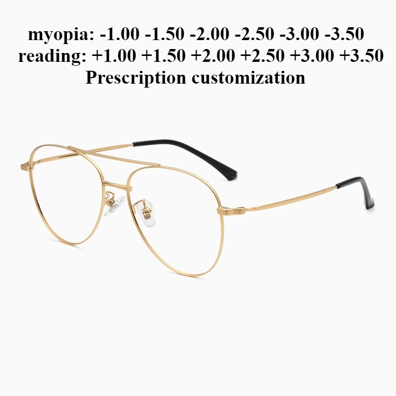 

54-19 New Titanium Retro Myopia Aviator Glasses Ultra-light Double Bridge Blue Light Blocking Reading Glasses for Men