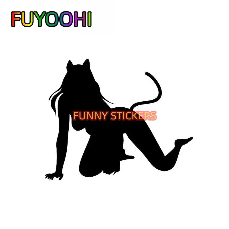 FUYOOHI Car Sticker Cat Girl Walking Advanced Design Cover Body Fashion Sticker Black/ White