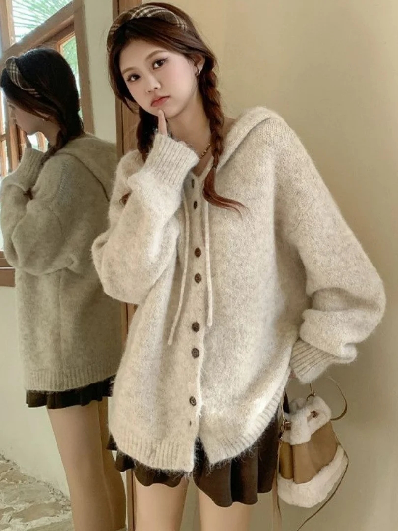 

Soft Cozy Oversized Lazy Style Hoodie Sweater Coat Women's Autumn Winter 2025 New Fashion Age-Defying Versatile Knitted Open ...