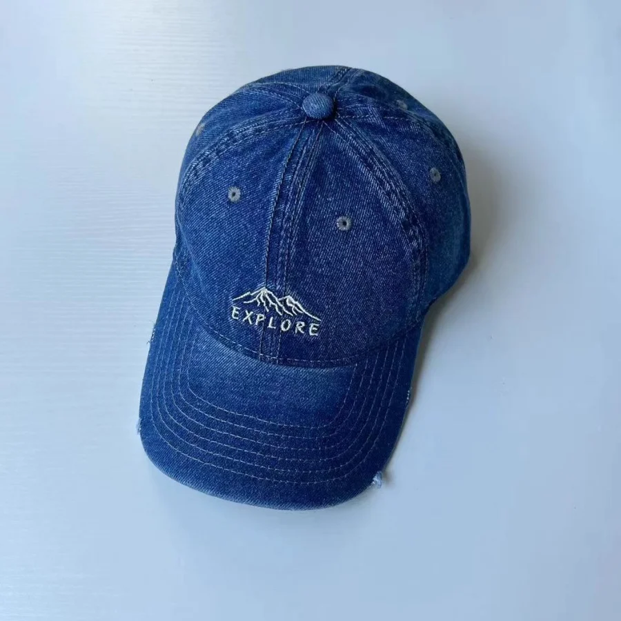 1 Denim Baseball Cap with Letter Embroidery, Adjustable Peaked Cap, Outdoor Sun Protection Hat, Unisex