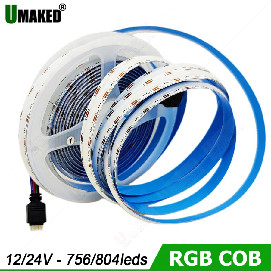 5m RGB Strip 12V 24V RGB LED COB Strip Light 576 LED 840LED High Density Linear Lighting Flexible Tape Lamp for Home Decoration
