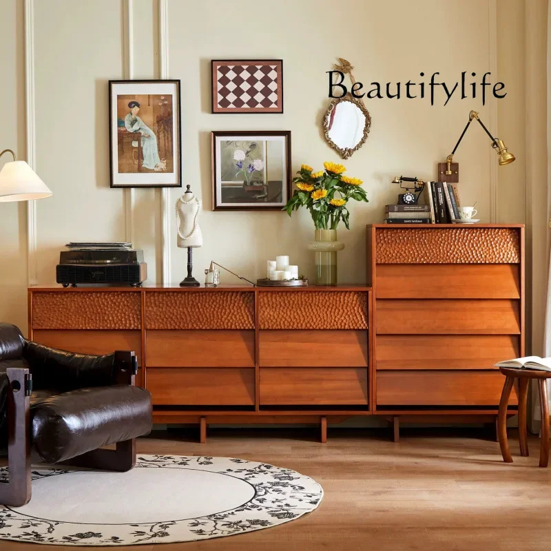 X36 Retro Solid Wood Nine-chest Cabinet, Bedroom Room, Bedside Storage, Retro Drawer, Storage French Side Cabinet Against The W