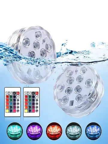 10leds RGB Led Submersible Light Underwater Night Lamp Battery Operated Garden Swimming Pool Light for Wedding Party Vase Bowl