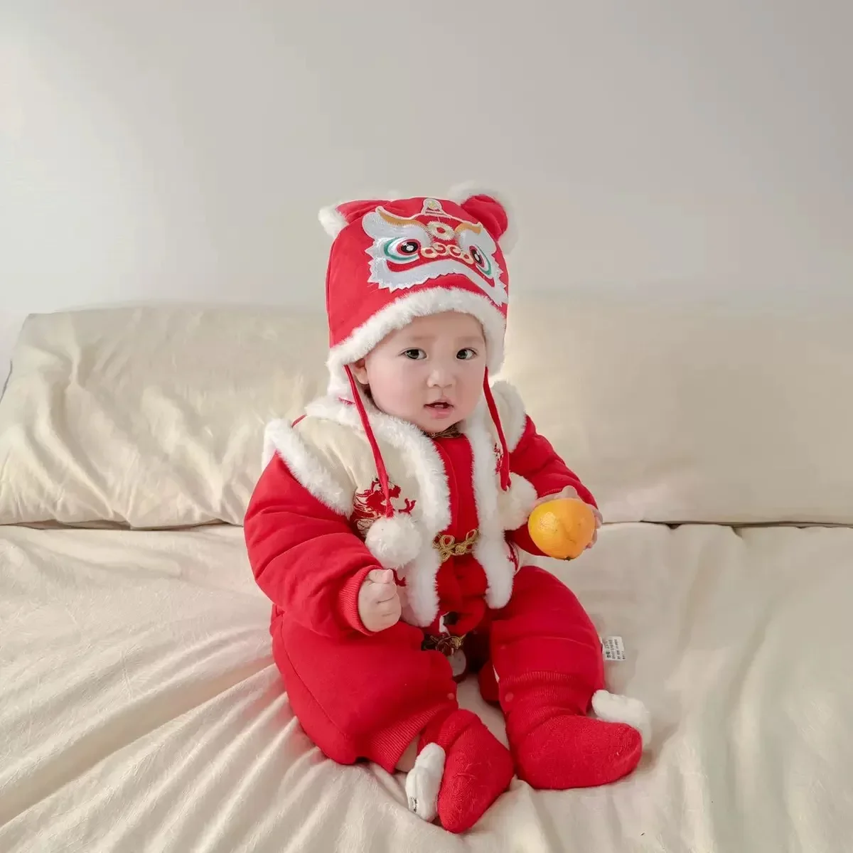 Combinaison de Style chinois pour enfants، زي Tang Hanfu rouge، Tenue traditionnelle chinoise du novel an، barboteuse Dra