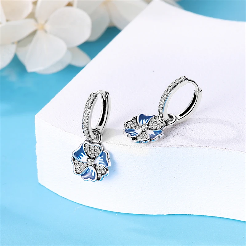 Original 925 argent bleu Zircon capteur de rêves plume étoile lune mignon griffe boucles d'oreilles pour les femmes beaux bijoux d'anniversaire cadeaux