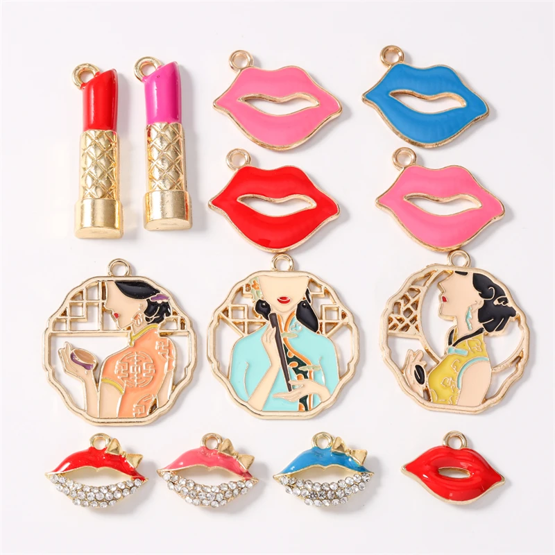 Duarte 20 Stück/Set Niedliche Emaille-Make-up-Anhänger in Form von roten Lippenstiften für Schmuckherstellung, Ohrringe, Halsketten, DIY-Bastelzubehör – Detail 1
