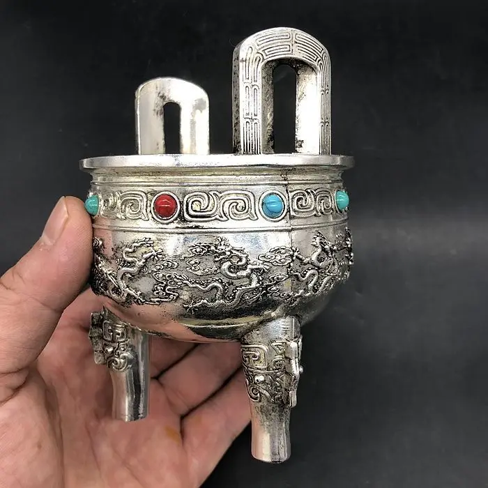 Three-legged nine-dragon tripod Incense Burner Statue for Tea Home Decor Ornaments