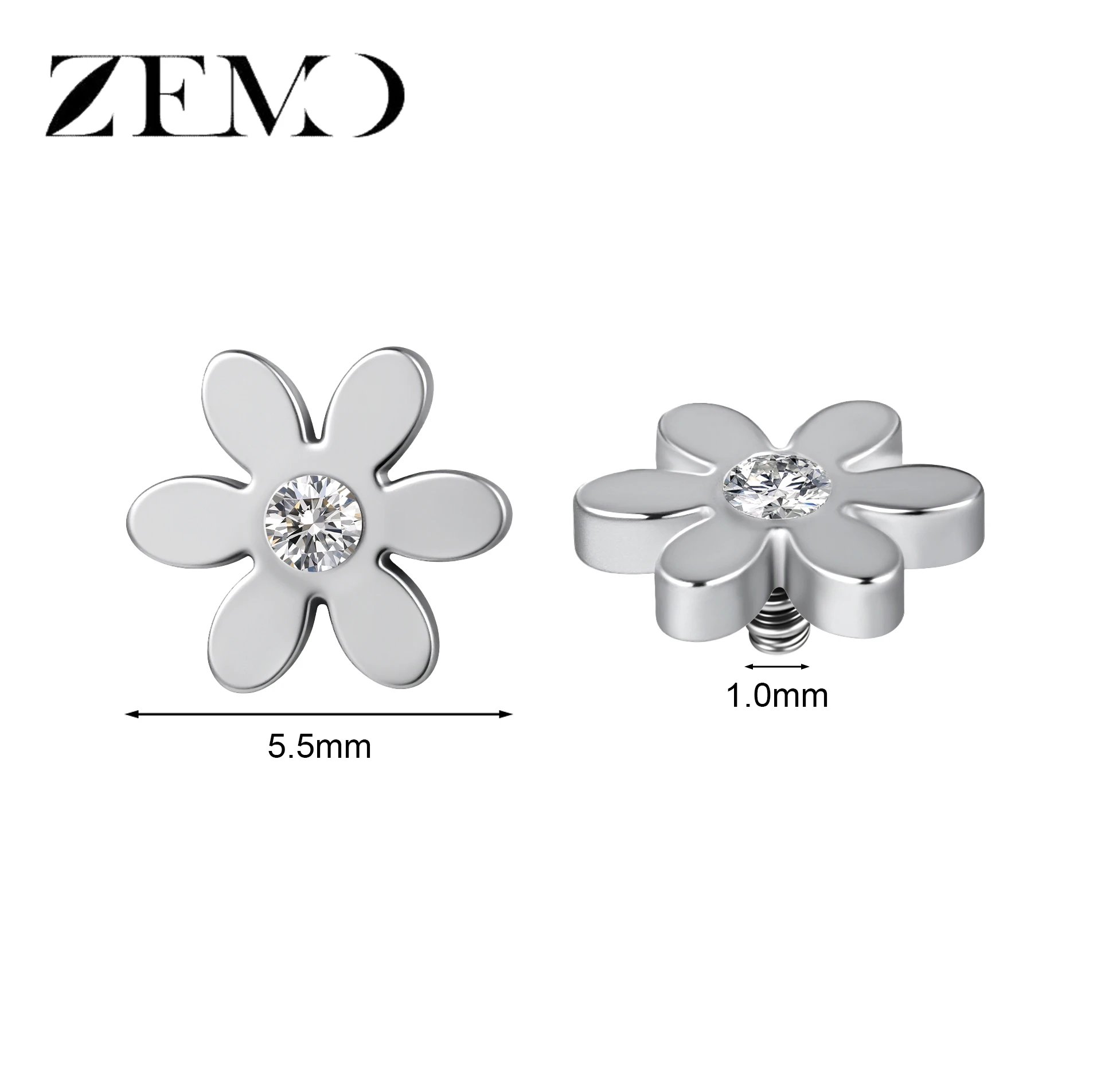 Stainless Steel Dermal Anchor Top with CZ Crystal