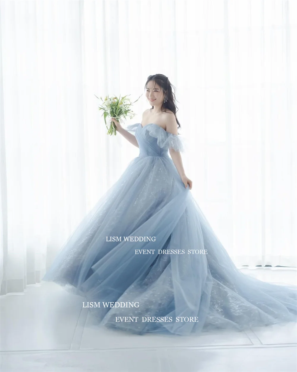 LISM Elegant Sweethaert Korea Wedding Party Evening Dresses For Photoshoot Off Shoulder Corset Back Long Party Formal Dress image 4