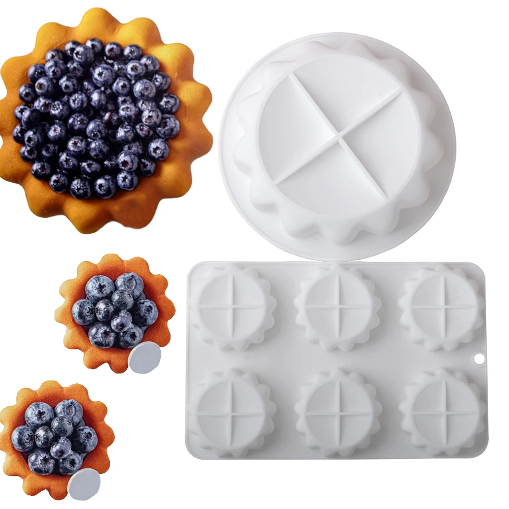 Single or 6 Cavity Flower Petal Tart Dessert Silicone Mold 6 inch Ruffled Mousse Cake Mold French Pastry Baking Mold