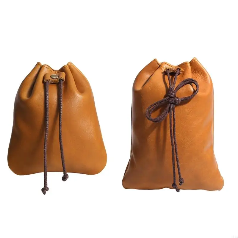 

31KA Handmade Leather Coin Pocket Unisex Drawstring Bag for Storing and Small Objects