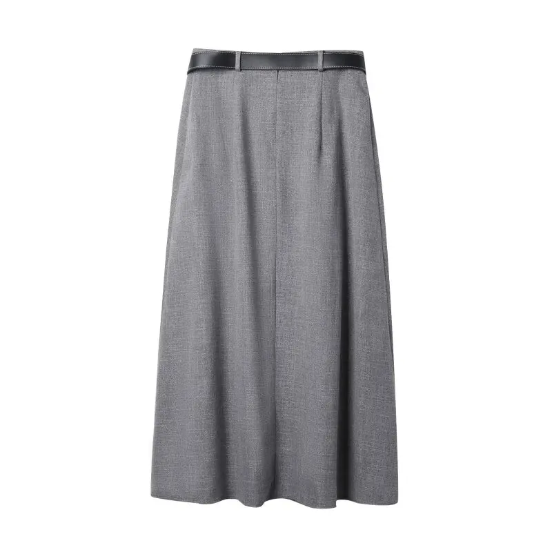 2025年秋 欧米風 ウエストベルト付き プリーツ ミディ丈スカート