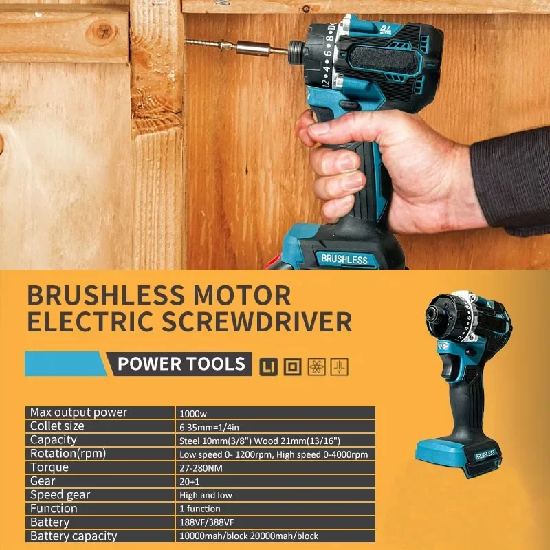 Imagem -03 - Chave de Fenda Elétrica sem Escova Torque 20 Mais Bateria de Lítio Recarregável Furadeira sem Fio para Makita Bateria 18v