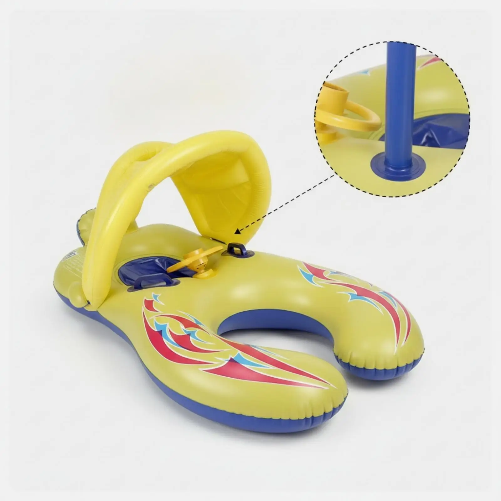 Bright Inflatable Children Swimming Float Dual Seats with Canopy Baby Lifeguard Pool Ring for Summer Holiday