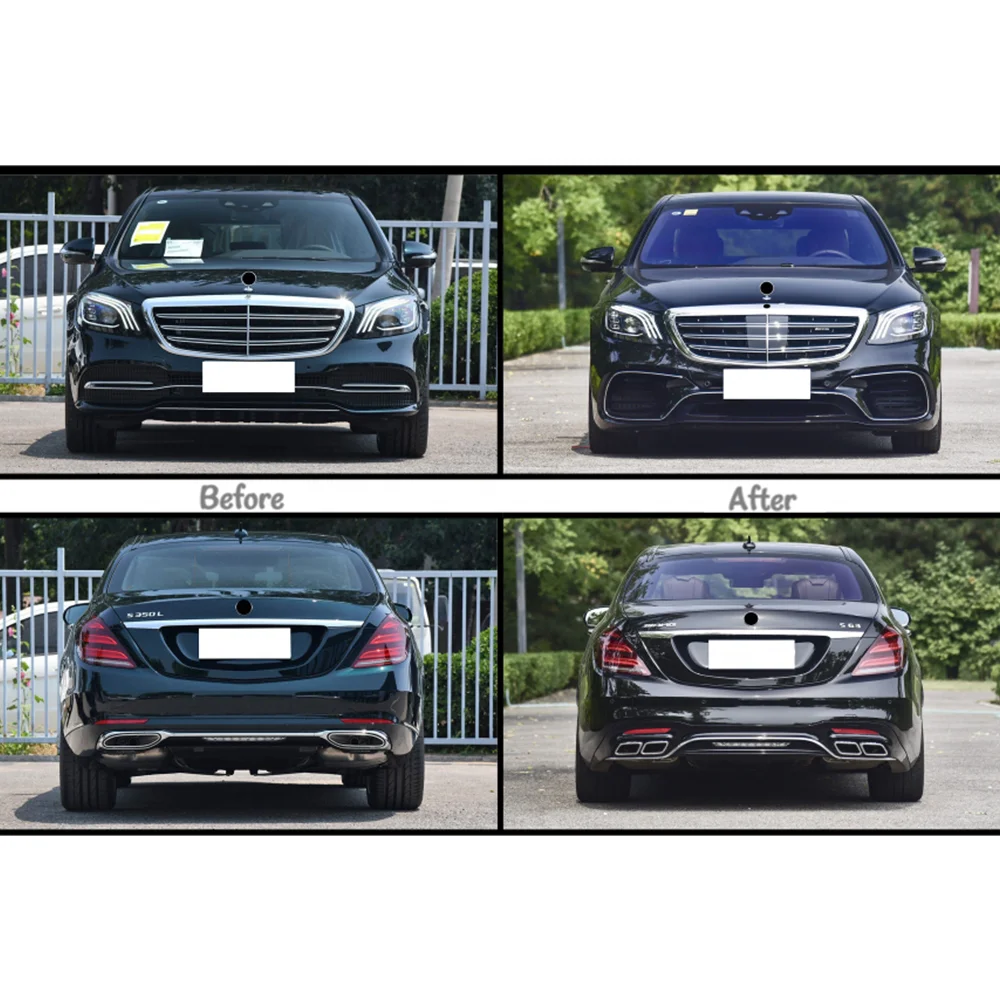 S Class W222 2018-2020 Upgrade to S63 Style Body Kit Front Bumper Rear Lip Exhaust Pipe Grille Side Skirt Headlight Tail Light