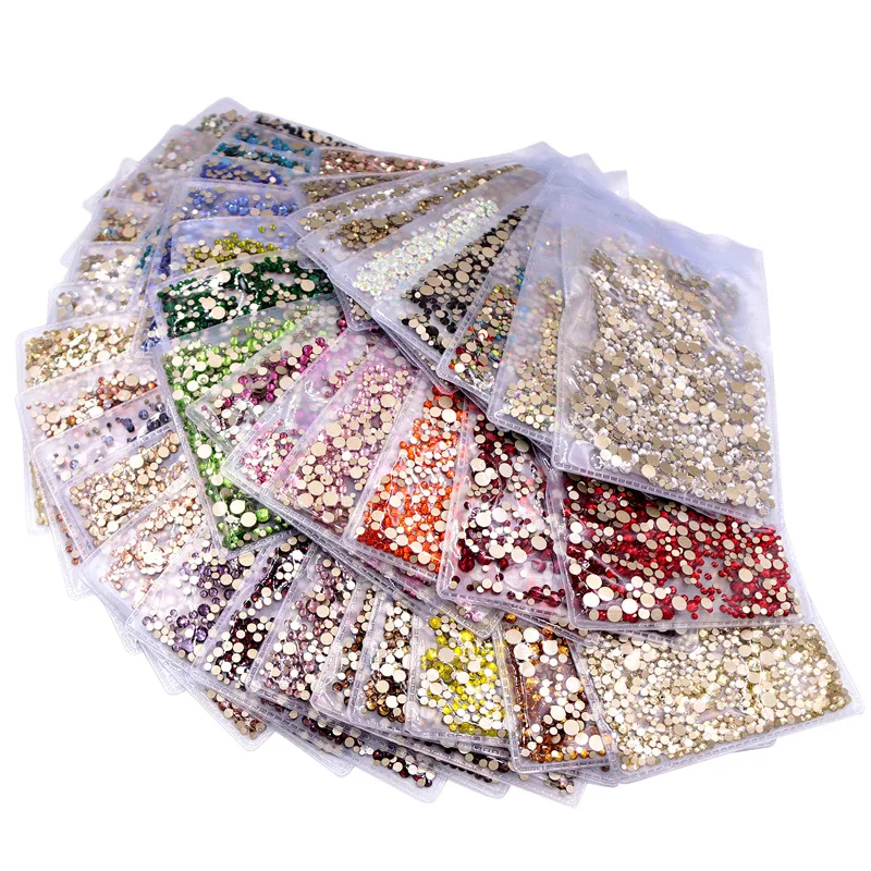 SS4-SS20 1400Pcs Mix Size Crystal Gold FlatBack Rhinestones Decorations Nails Gems Jewels Rhinestone 3D Nail Art Stone