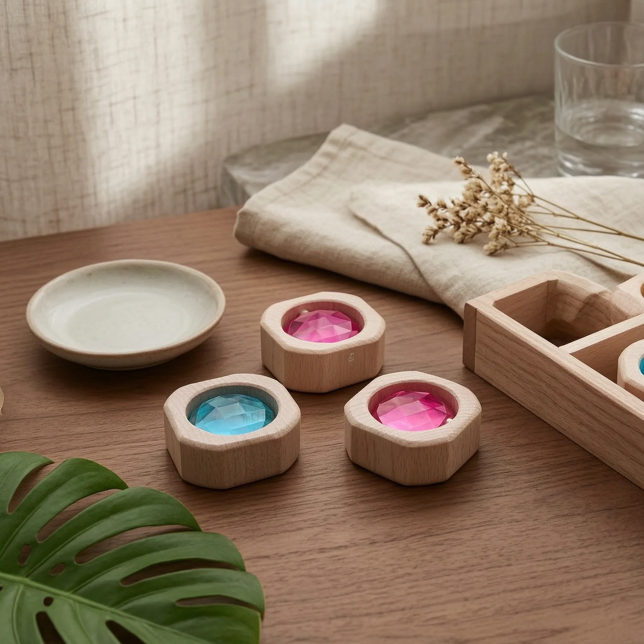 

Wooden Light-Play Toy Compact Grid Crystal-Like-Like Block Toy Acrylic Block Tray Educational Wooden Stacking Blocks Giftable
