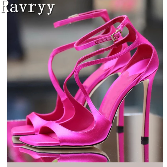 Women Square Toe Cross Strap Sandals Bling Glitter Open Toe Stiletto Concise High Heels Women Pumps Ankle Straps Designer Shoes