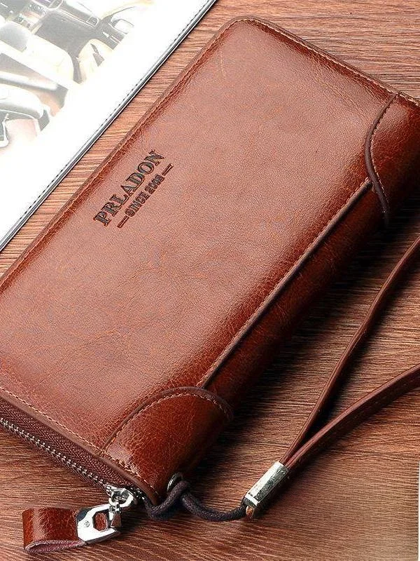 new-large-capacity-leather-wallet-men's-genuine-leather-handbag-women's-long-zipper-clutch-bag-vintage-style-horizontal-shape