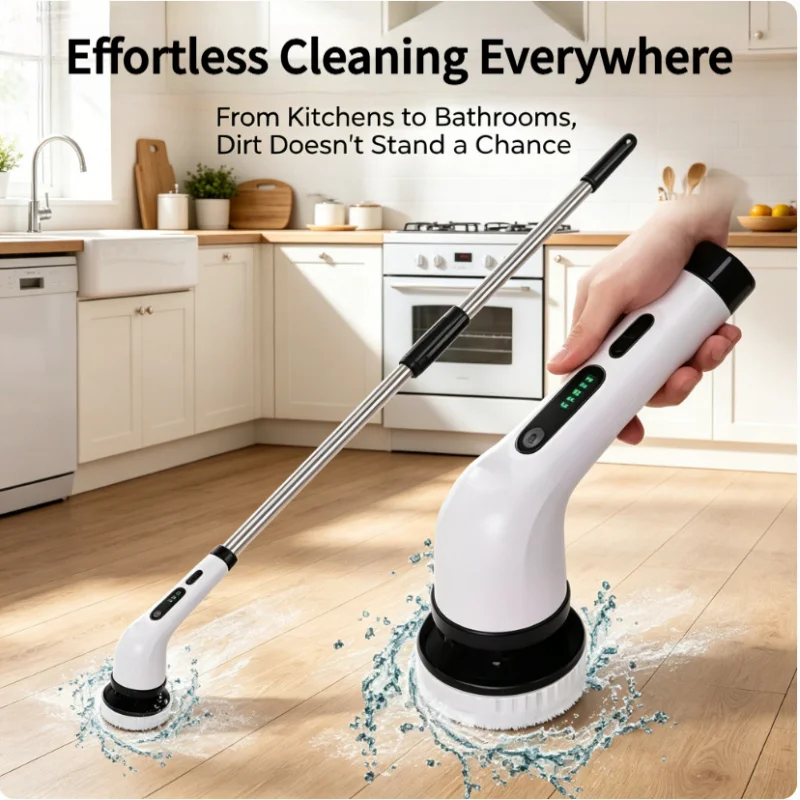 Escova Elétrica Multifuncional 9 em 1 para Limpeza Doméstica, Cozinha e Banheiro, Gadget de Limpeza Portátil