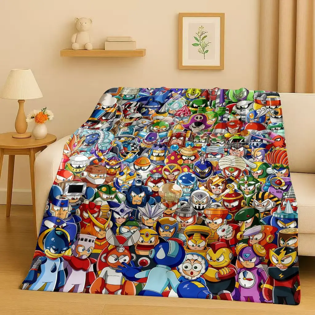 

Classic Game Rockman Mega Man Flannel Blanket,Ultra Soft Warm Plush Throw for Home Bedroom Bed Sofa Cover Office Travel Picnic