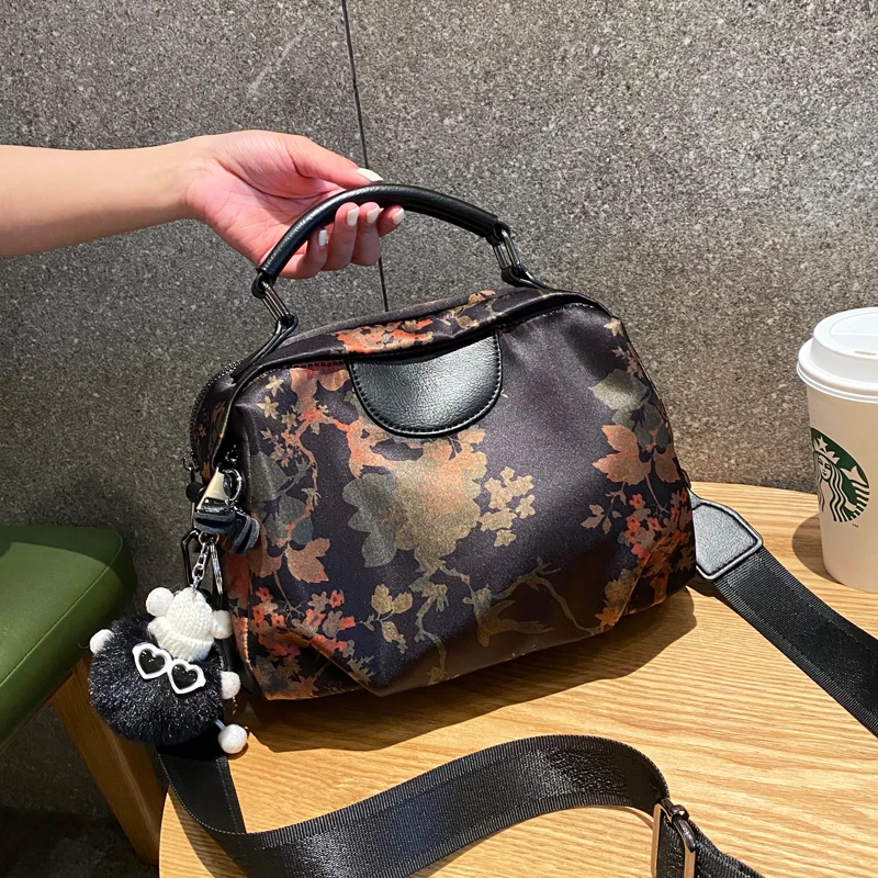 

Модная женская сумка через плечо с китайским принтом, нейлоновая сумка через плечо, винтажная картина маслом, двойная молния, сумка на ремне, боковые сумки