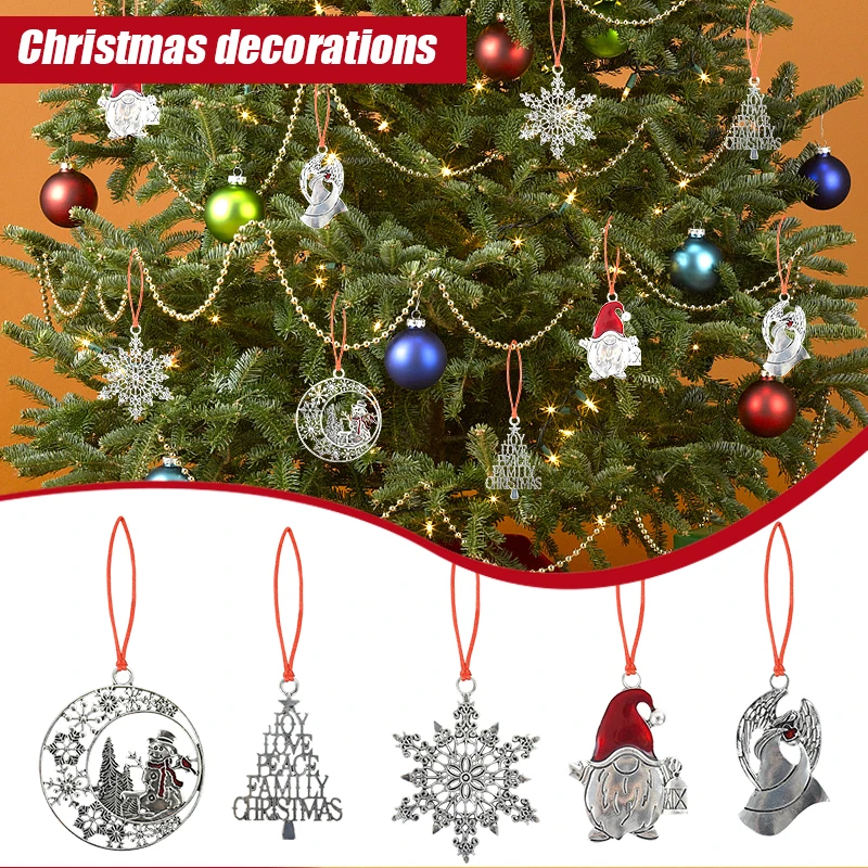 1pc Retro Christmas Tree Decoration Iron Pendant Santa Snowflake Xmas Tree Hanging Decoration New Year Home Ornaments Kids Gifts