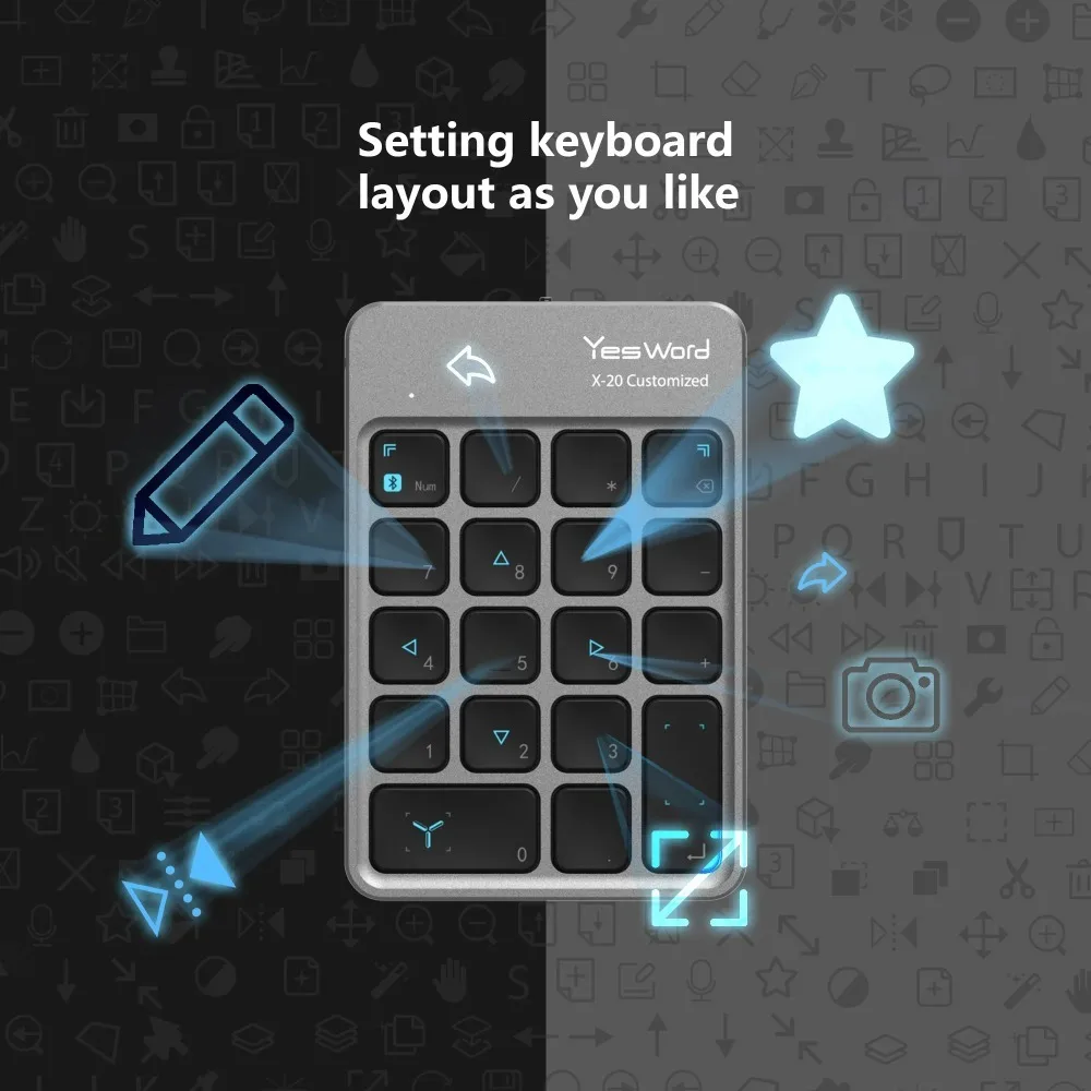 

YesWord X-20 Bluetooth-клавиатура на заказ, многофункциональная поддержка Ipad Mac и Windows, ультратонкая клавиатура, аксессуары для офисных ПК, подарки