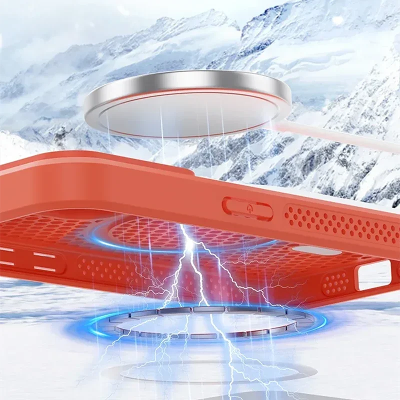 Funda de teléfono con disipación de calor y refrigeración para iPhone 16, 15, 14, 13, 12, 11 Pro Max Plus, cubierta magnética trasera dura transpirable para Magsafe