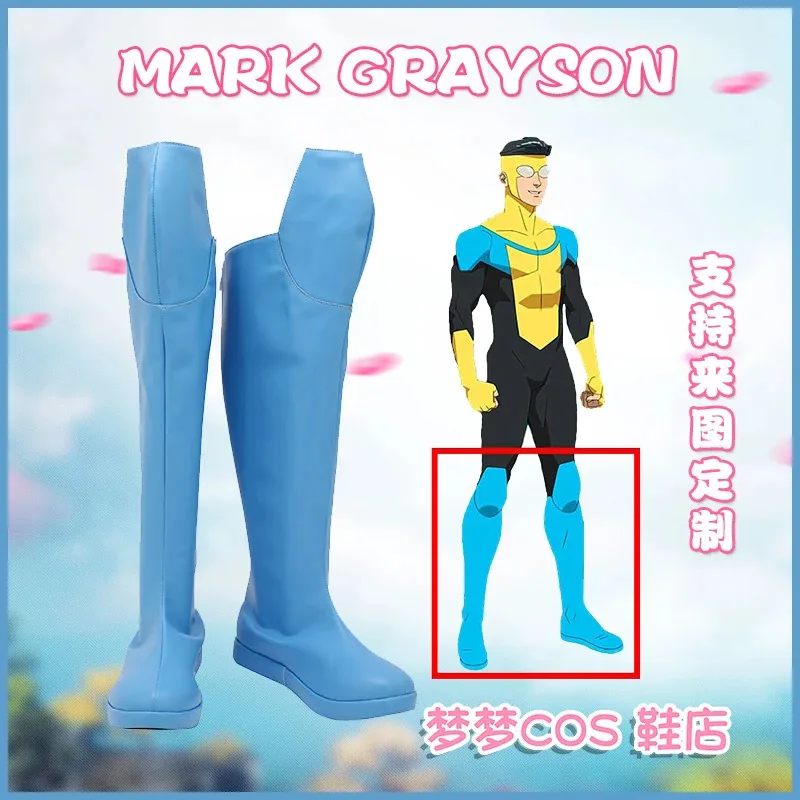 

Invincible Mark Grayson Cosplay Shoes Boots Men Women Halloween Costumes Accessory Custom Blue Boots