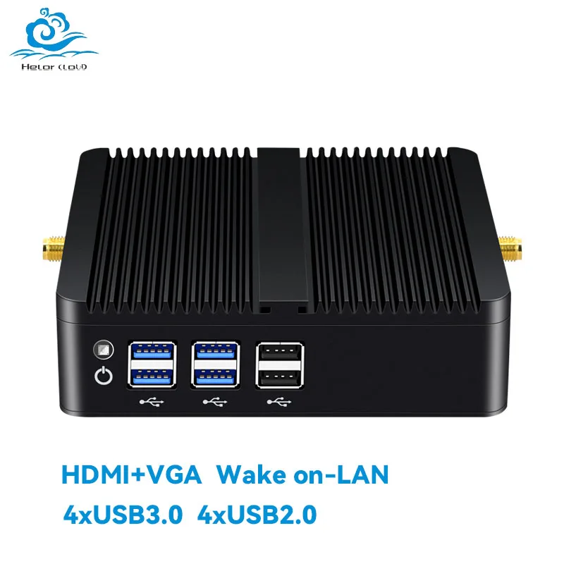 Helorpc Fanless Industrial Mini PC Inter Core i3/i5/i7 โปรเซสเซอร์ 4xUSB3.0 4xUSB2.0 HDMI VGA รองรับ WIN10 LINUX คอมพิวเตอร์