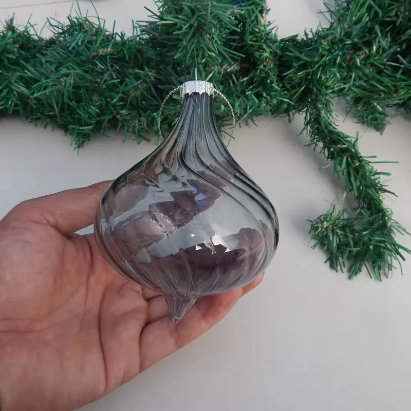 Grey Series Different Design Striped Glass Pendant Christmas Day Hanging Ornament Festival Favor Gift 8pcs/pack