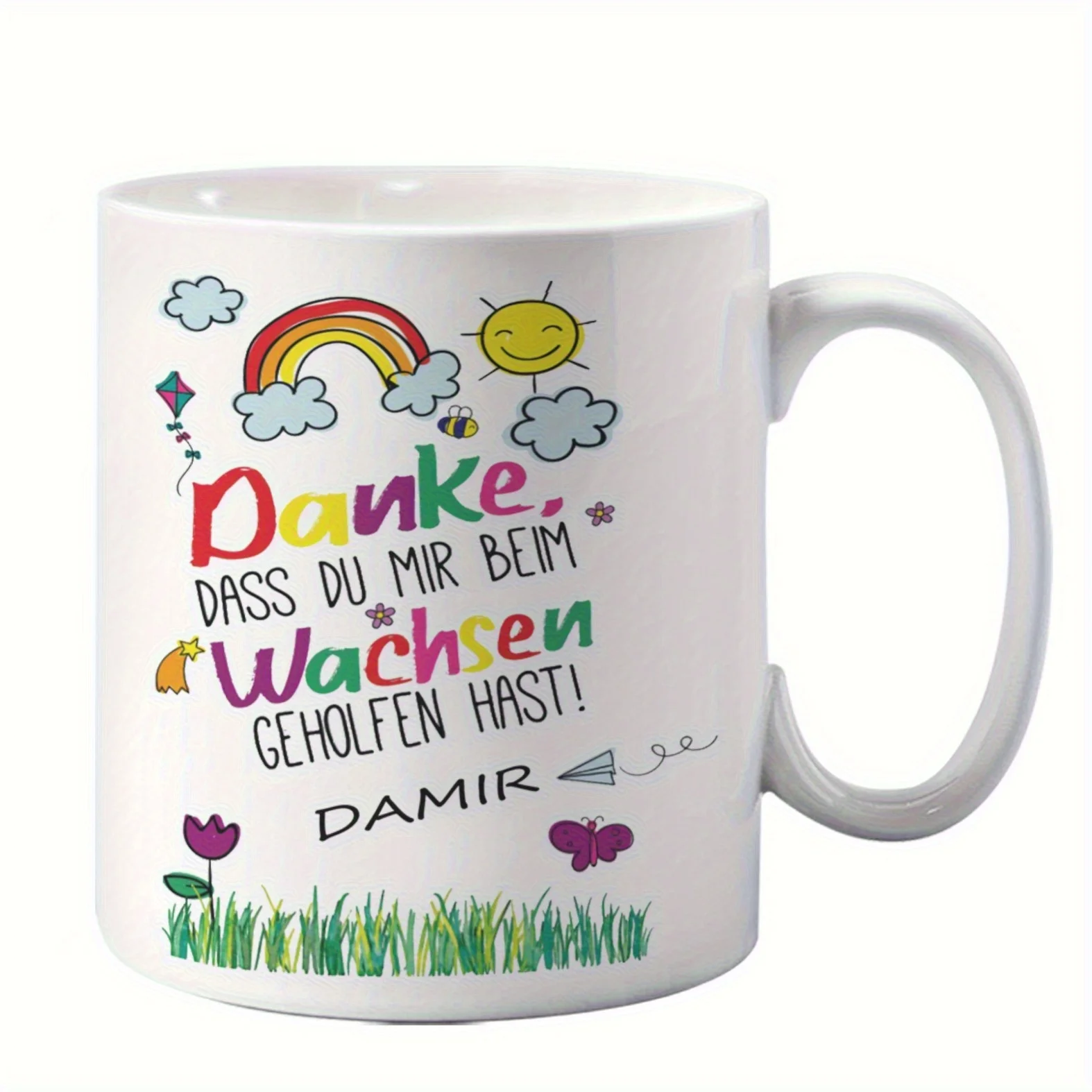 

Немецкая кофейная кружка - имя, красочная чашка ручной работы с позитивными сообщениями, милые цветочные принты, подарки на день рождения/Рождество/учитель, 11 унций Mu