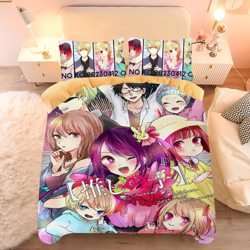 OSHI NO KO King Size Bedding Set Cute Anime Figure Hoshino Ai 3D Print Pillowcase Quilt Cover Sets Student Dormitory Bed Linings