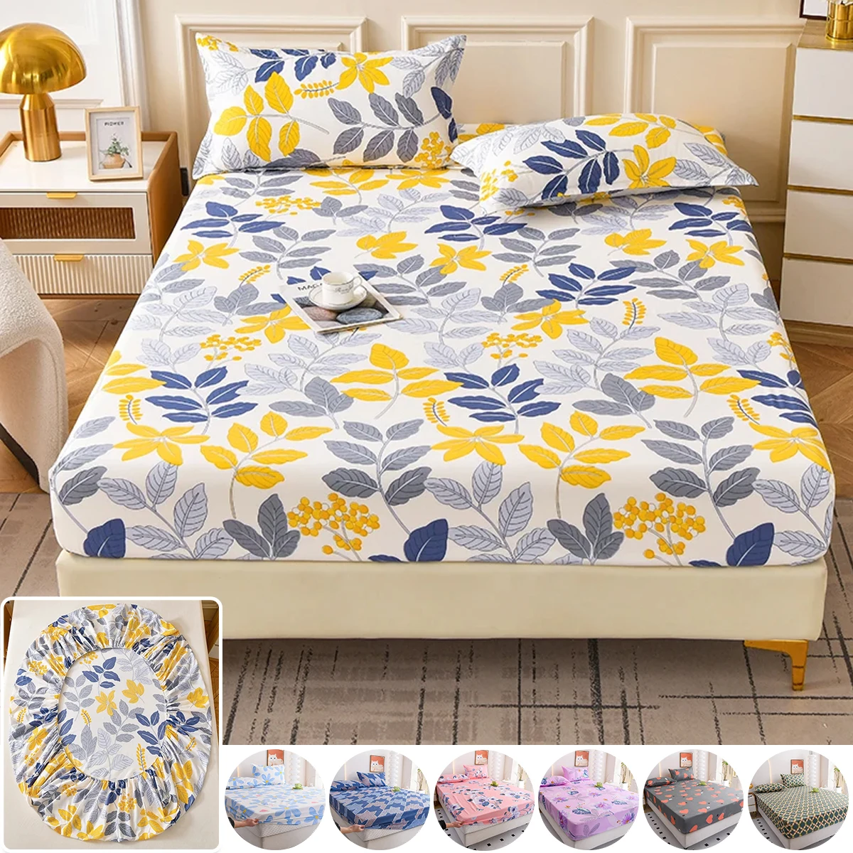 Flower Printed Fitted Bed Sheets Elastic Skin-friendly Bedsheet Bedroom Printed Bed Cover Постельное Бельё Набор Mattress Cover