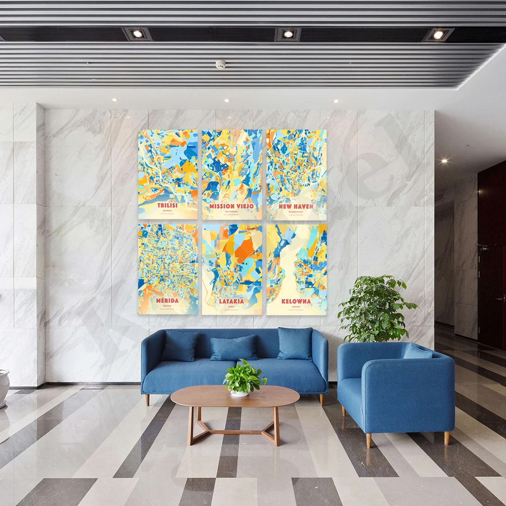 Reggio Emilia Kelowna Lataki Merida New Haven Tbilisi Saanich Newton Macon. City Color Map Poster