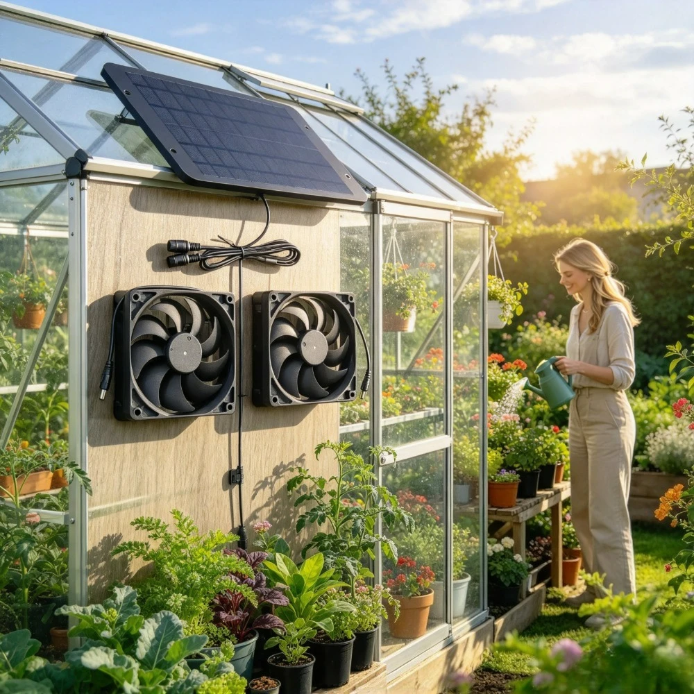 IP65 15W Solar Powered Double Cooling Fan Waterproof Solar Panel Ventilation Cooler for Dog House Chicken Coop Greenhouse RV